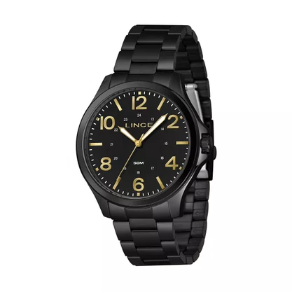 Relógio Lince Masculino Aço Preto e Dourado