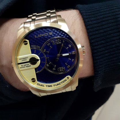 Relógio Lince Masculino Dourado Calendário