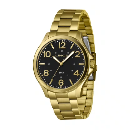 Relógio Lince Masculino Dourado com Números