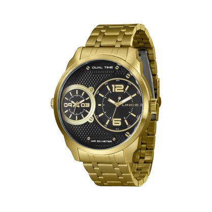 Relógio Lince Masculino Dourado Mostrador Preto