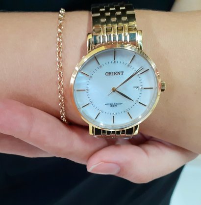 Relógio Orient Feminino Dourado Calendário