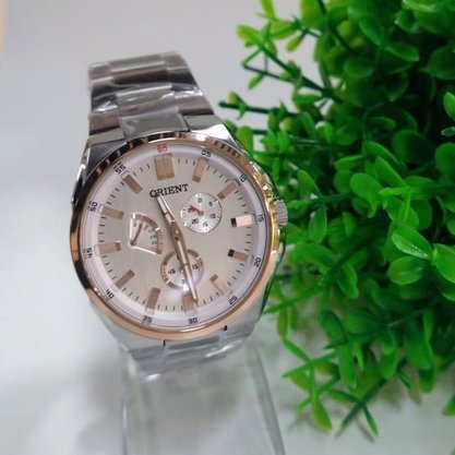 Relógio Orient Masculino Cronógrafo Prata e Rose