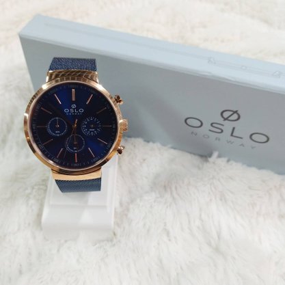 Relógio Oslo Unissex Multifunção Azul com Rose