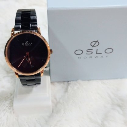 Relógio Oslo Unissex Preto com Rose