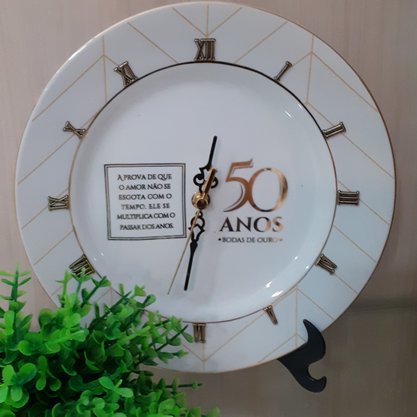Relógio Prato Diceart Bodas de Ouro