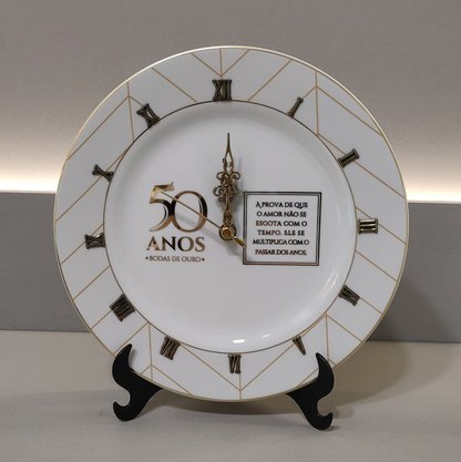 Relógio Prato Diceart Bodas de Ouro