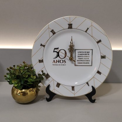 Relógio Prato Diceart Bodas de Ouro