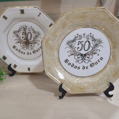 Relógio Prato Diceart Oitavado Bodas de Ouro