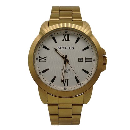 Relógio Seculus Masculino Dourado com Calendário