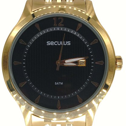 Relógio Seculus Masculino Dourado com Calendário