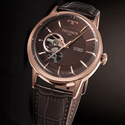 Relógio Technos Automático Skeleton Rose e Marrom