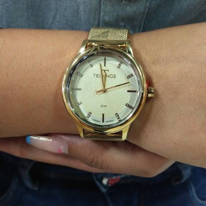 Relógio Technos Feminino Dourado com Pedras