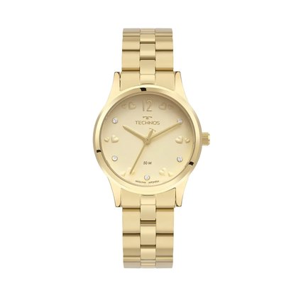 Relógio Technos Feminino Dourado Corações e Pedras