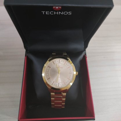 Relógio Technos Feminino Dourado e Rose com Pedras