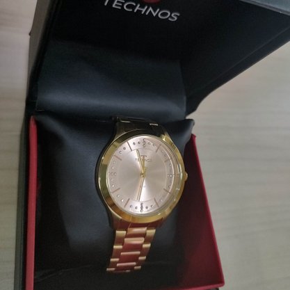 Relógio Technos Feminino Dourado e Rose com Pedras