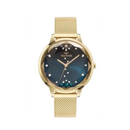 Relógio Technos Feminino Dourado Mostrador Azul
