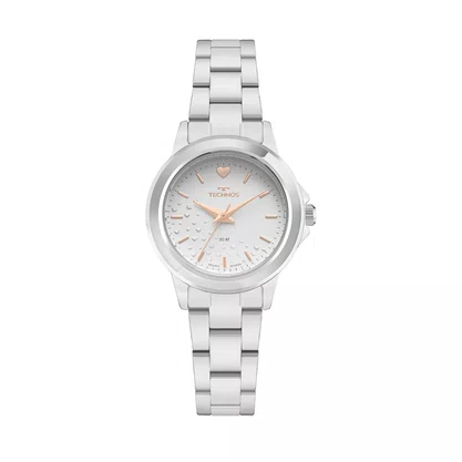 Relógio Technos Feminino Prata Visor Branco