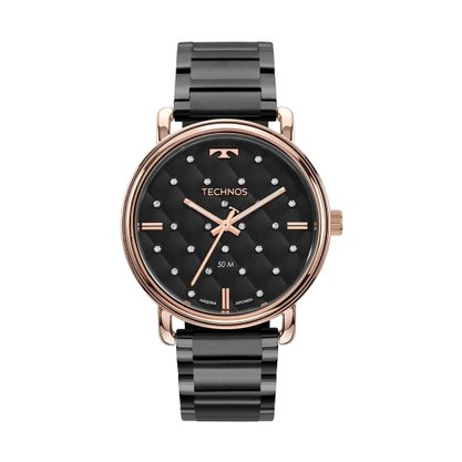 Relógio Technos Feminino Preto e Rose com Pedras