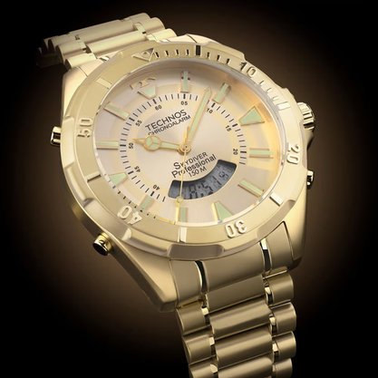 Relógio Technos Skydiver Anadigi Dourado