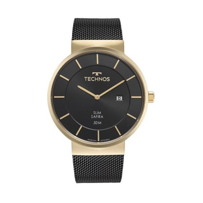 Relógio Technos Unissex Slim Bicolor Preto Dourado