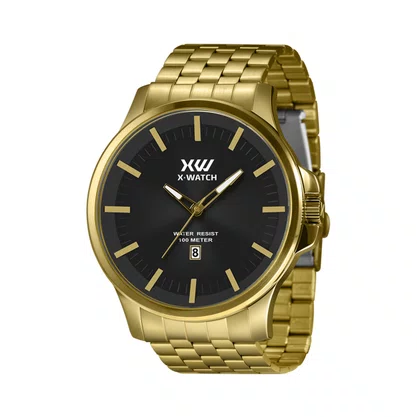 Relógio X-watch Masculino Dourado Calendário