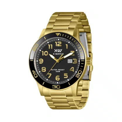 Relógio X-watch Masculino Dourado com Calendário
