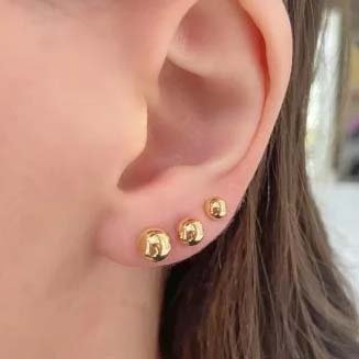 Trio Brinco Semi Jóia Dourado Bolinhas