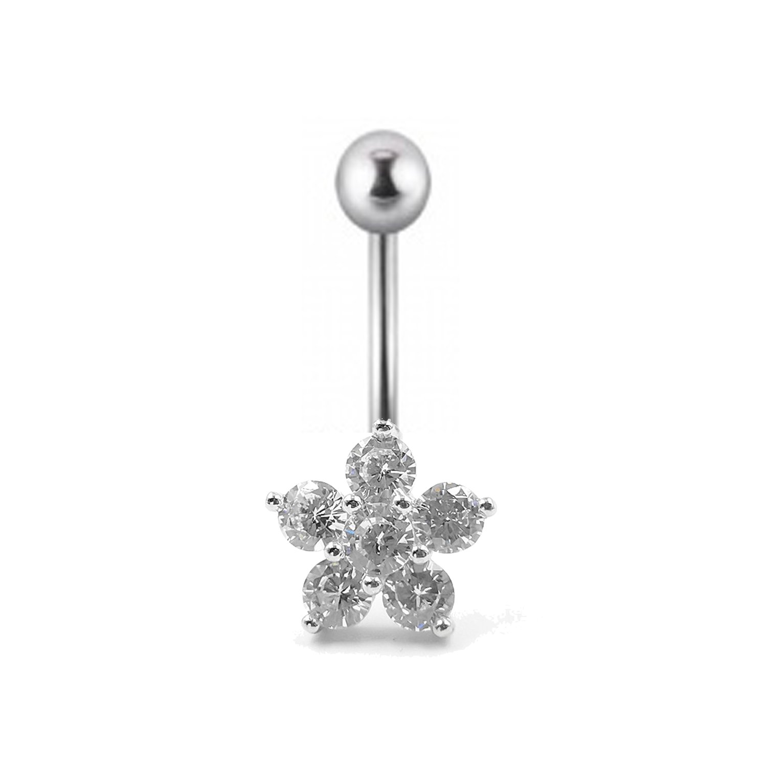 Piercing de Umbigo Prata Flor com Zirconia Piercings com design e