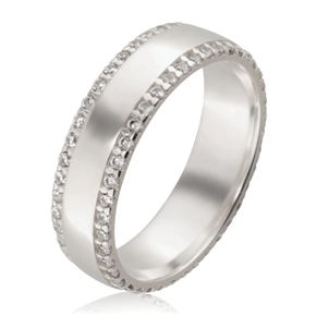 Aliança Prata Abaulada Anatômica com Pedras 6mm