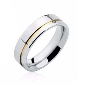 Aliança Prata Lisa Filete Ouro 6mm