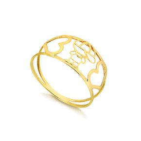 Anel Ouro 416 Aro Duplo Menino e Corações