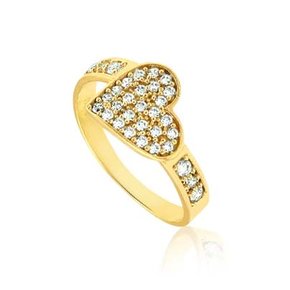 Anel Ouro 416 Coração com Zircônias