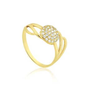 Anel Ouro 416 Pizza Detalhes Torcidos com Zircônias