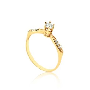 Anel Ouro 416 Solitário com Zircônias