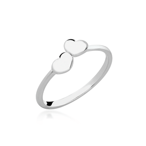 Anel Prata 2 Corações Lisos