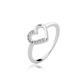 Anel Prata Coração com Zircônias