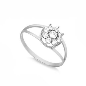 Anel Prata Flor com Pedras