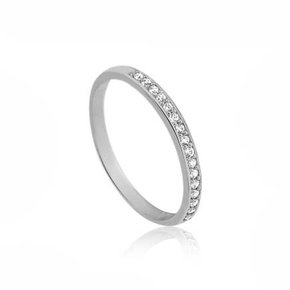 Anel Prata Meia Aliança com Pedras