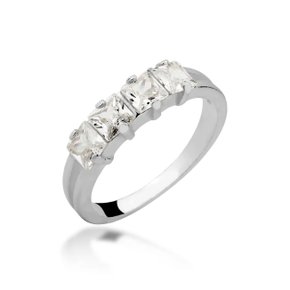 Anel Prata Meia Aliança com Pedras