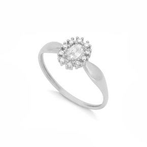 Anel Prata Oval com Pedras