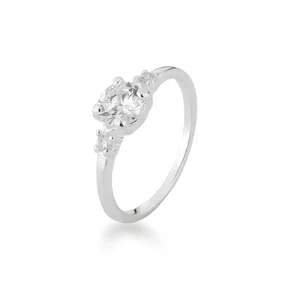 Anel Prata Solitário com Pedras em Zircônias