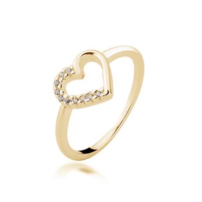 Anel Semi Jóia Dourado Coração com Zircônias
