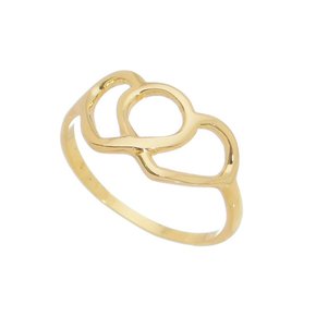 Anel Semi Jóia Dourado Coração Duplo
