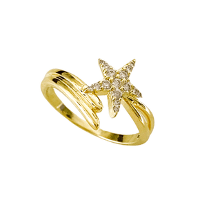 Anel Semi Jóia Dourado Estrela com Pedras