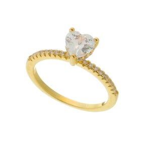 Anel Semi Jóia Dourado Pedra Coração