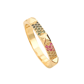 Anel Semi Jóia Dourado Pedras Coloridas