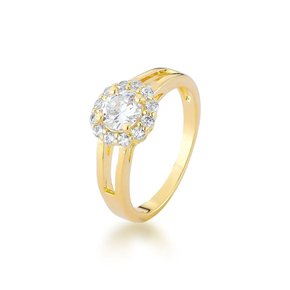 Anel Semi Jóia Dourado Solitário com Pedras