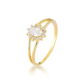 Anel Semi Jóia Dourado Solitário com Pedras