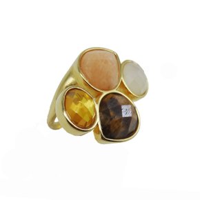 Anel Semi Jóia Pedra Marrom e Nude