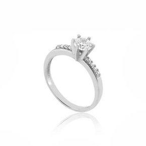 Anel Solitário Prata com Zircônias